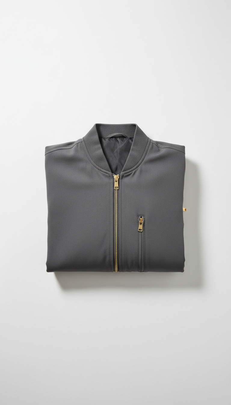 Iron Grey Bomber With Gold Zippers