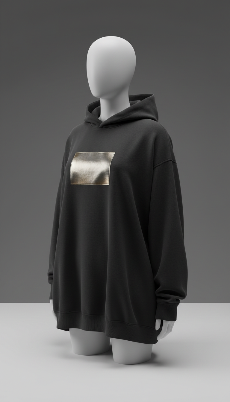 Oversized Charcoal Hoodie With Silver Tag